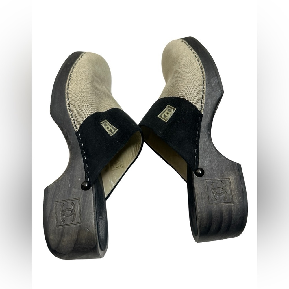 CHANEL Authentic Sports Line Sabot Sandals BeigexBlack COCO mark Women - Picture 13 of 16